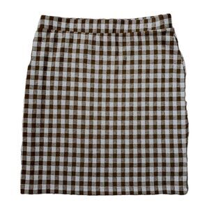 Vintage USA Made Altard State Brown White Gingham Plaid Mini Skirt Size M Slim